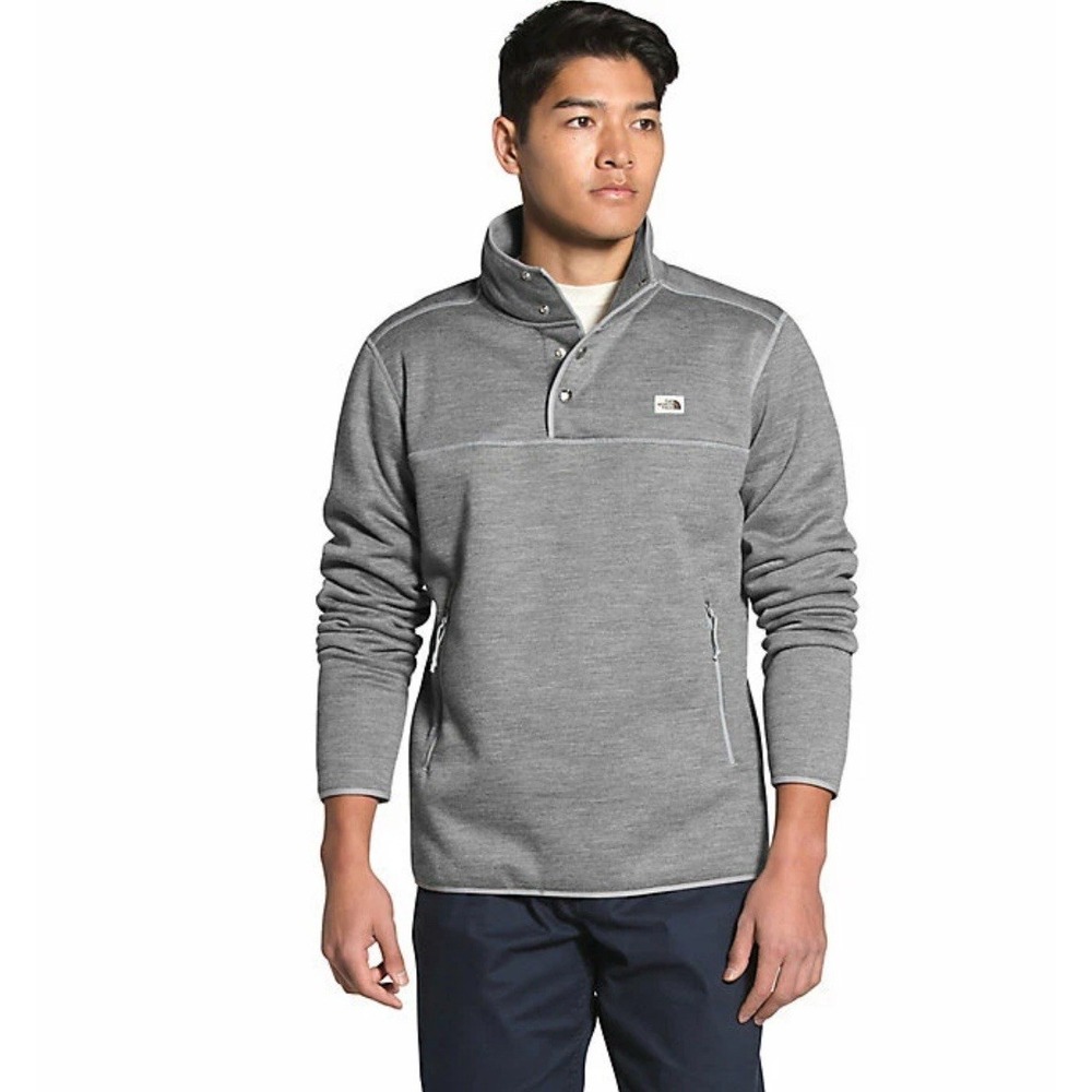 The North‎ Face Wool Sherpa Gray Fleece Lined Quarter Snap Pullover Men's Medium